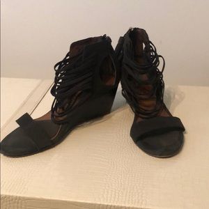 Black zip up wedge sandals